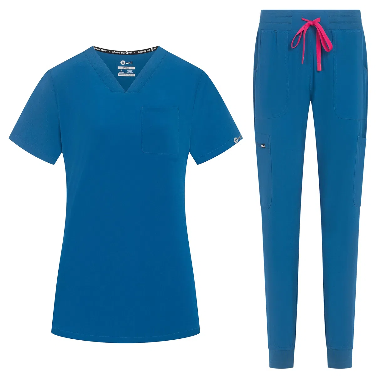 B-well NAOMI Divisa Sanitaria Donna Elastica | Uniforme Sanitaria Donna | Set con Casacca e Pantaloni Stile Jogger| Divise Sanitarie | con Spandex
