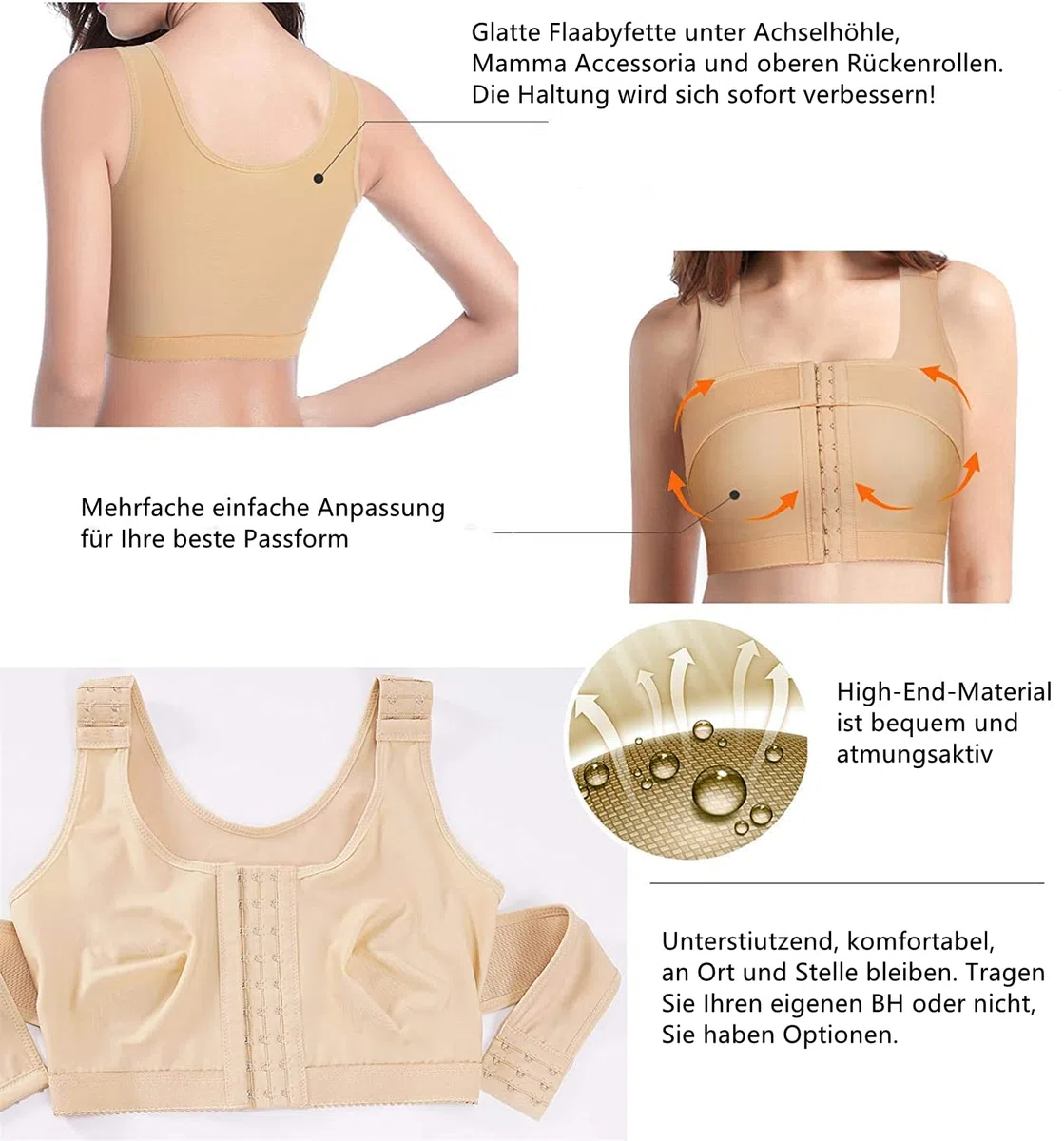 Bafully Reggiseno postoperativo Sportivo con Chiusura Frontale Racerback Rimovibile Reggiseno Imbottito da Donna
