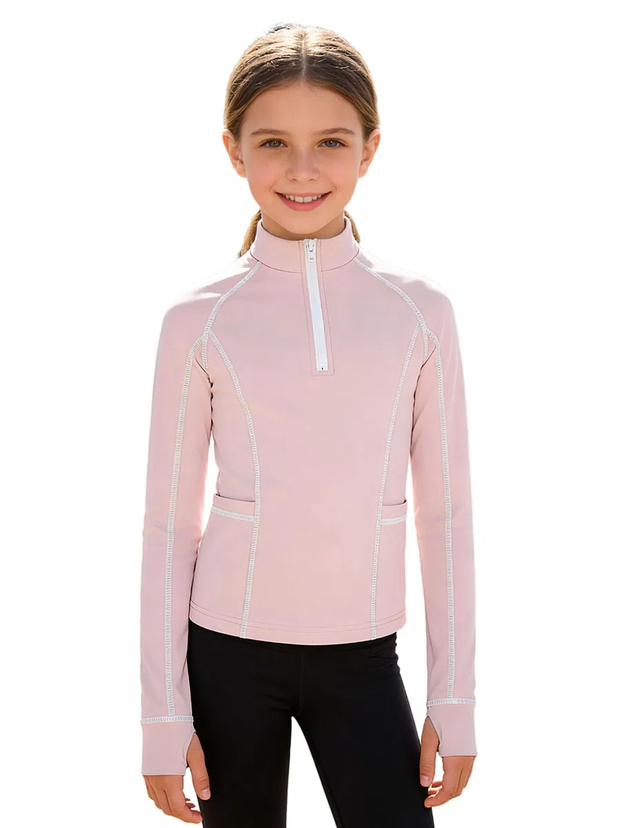 Freebily Maglietta Sportiva da Equitazione Bambina Top Equestre Maniche Lunghe Maglia da Torneo Collo Alto T-Shirt Concorso Camicie da Spettacolo Equestre