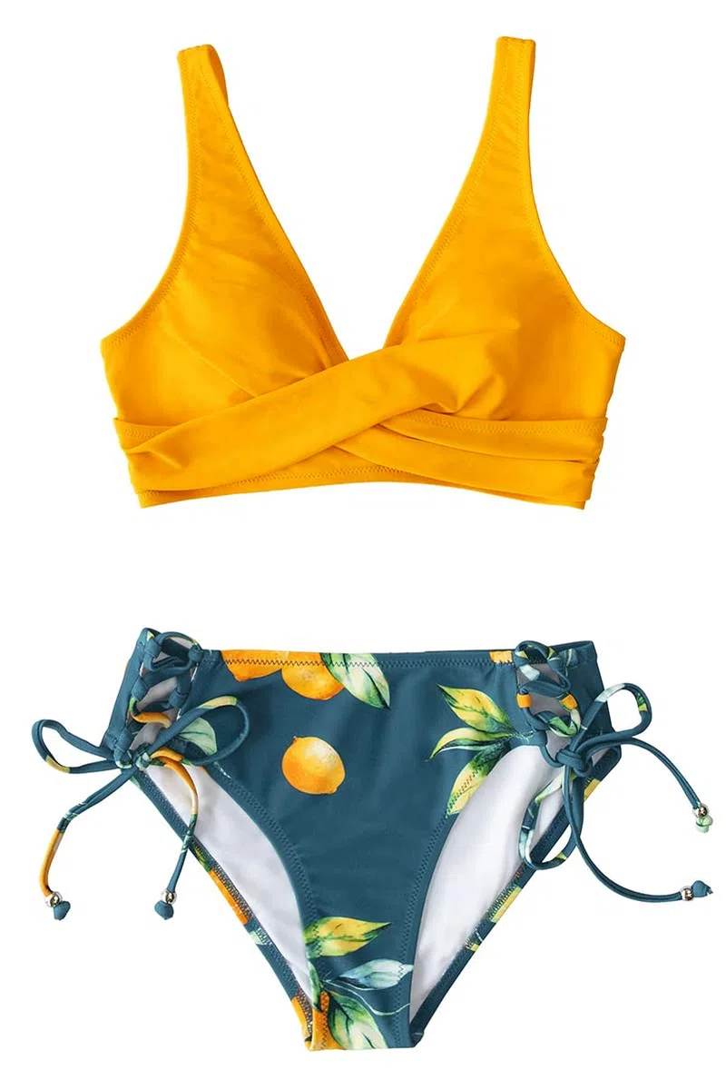 Costume Donna Due Pezzi Scollo a V Push up Bikini Set Costumi da Bagno Imbottito Reggiseno Vita Bassa Curvy con Cinturino Laterale Abiti da Spiaggia Swimwear Beachwear