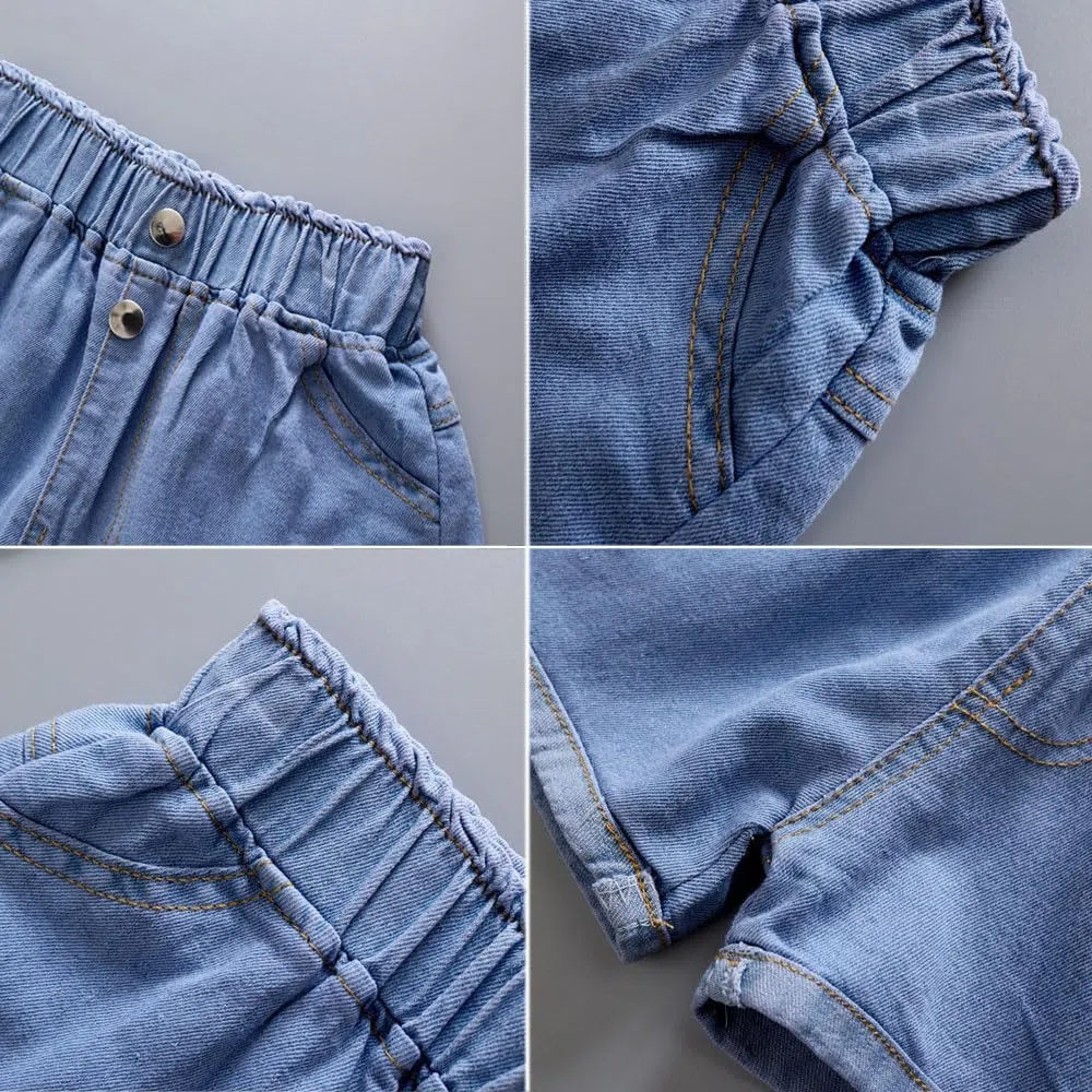 FedMois Pantaloncini di Jeans Bambine e Ragazze, Confezione da 3