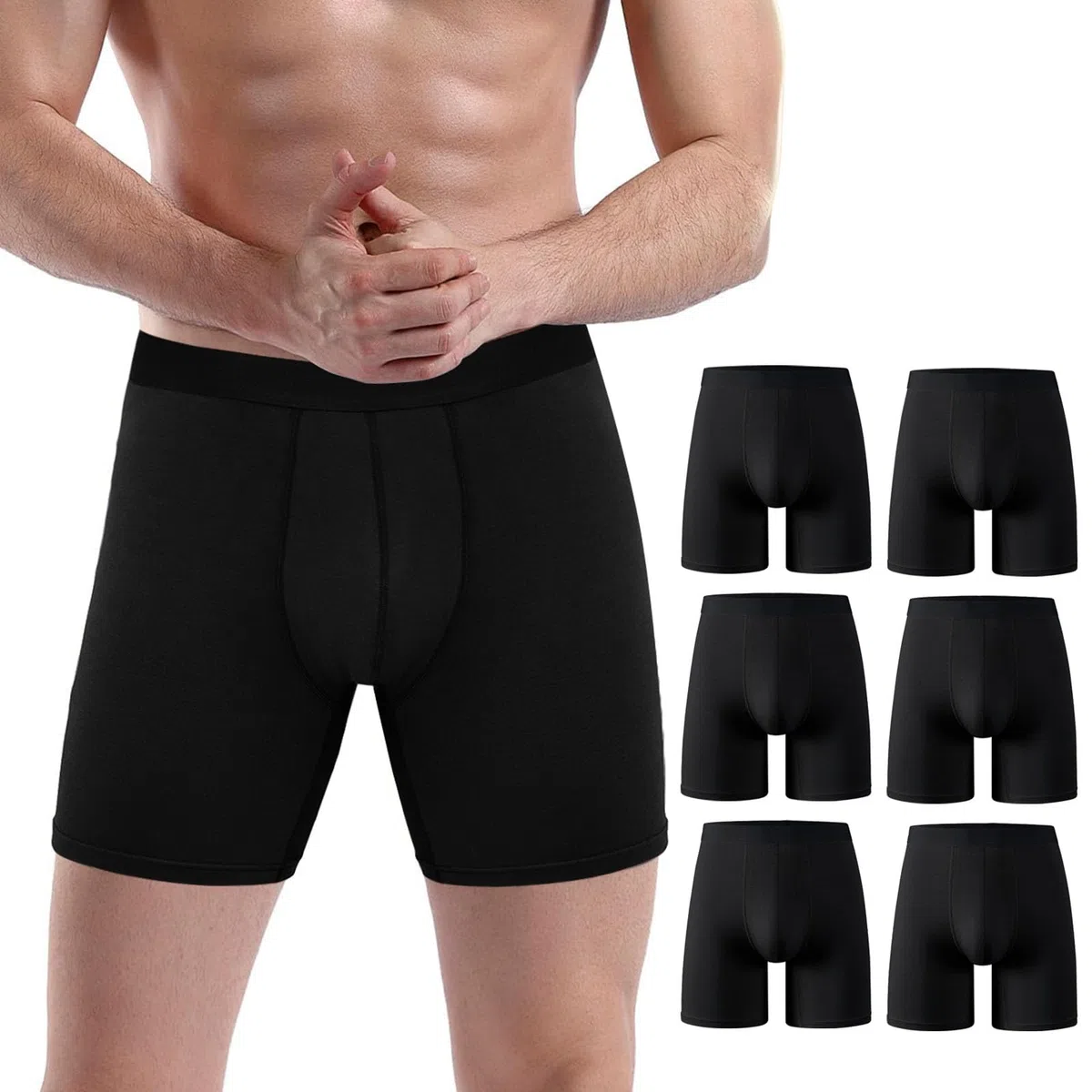 PUTUO Uomo Mutande Boxer in bambù: Mutande Lungo Uomo Aderenti in Bamboo con Conchiglia - 3D Ultra Morbido Comodi e Traspiranti Intimo Lunghi Senza Etichette 6 Paia