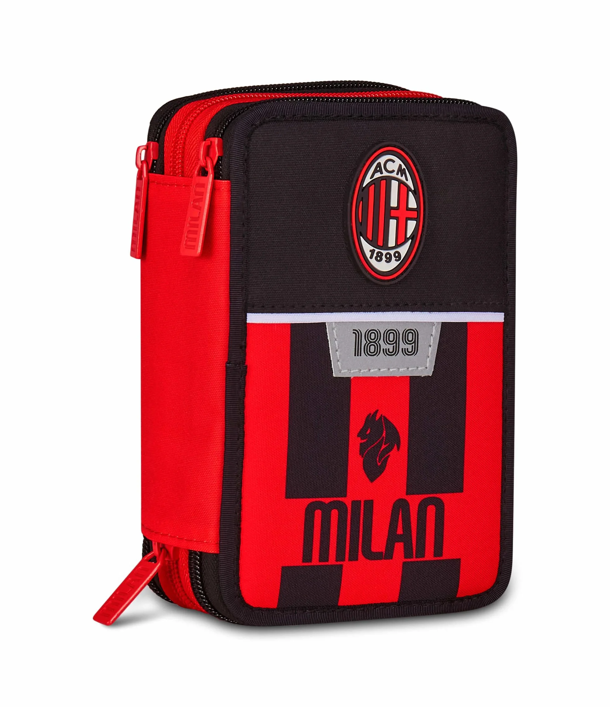 Seven Milan Astuccio Scuola 3 Zip, Nero, Portapenne Triplo Scomparto Completo Di Penne, Matite, Colori, Accessori Zaino, Scuola Elementare, Bambino Calcio