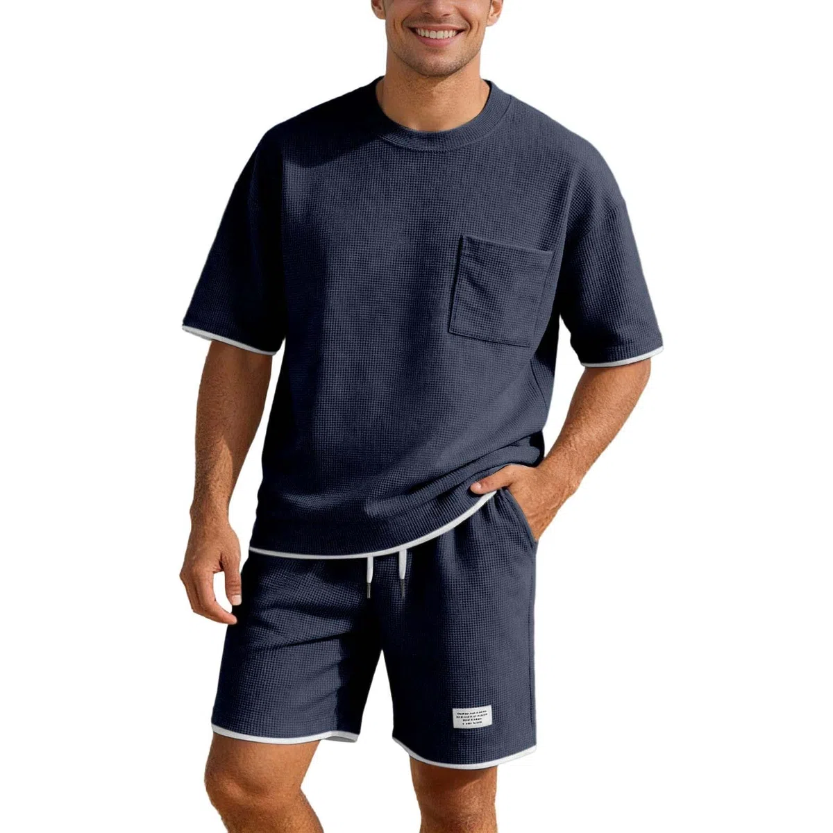 2026 Waffle Completo Estivo Uomo 2 Pezzi - Tuta Uomo Estiva Casual per Spiaggia Completi da Ginnastica T Shirt Manica Corta + Pantaloncini Set Leggera Tute Sportivi Magliette S-4XL