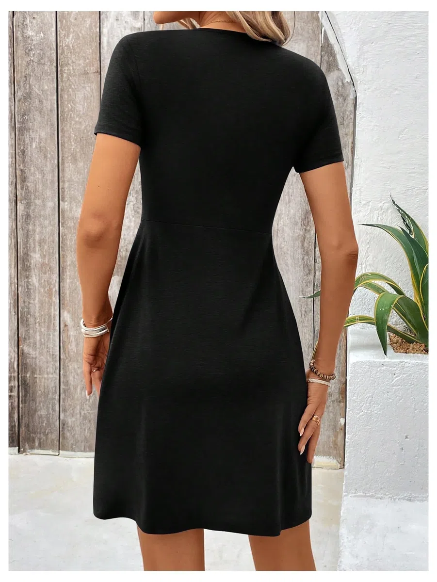 Vestito Donna Manica Corta Vestiti Estivi Scollo a V Casual Abiti da Donna Elegante Mini Vestito Vita Alta Linea A Moda Abito
