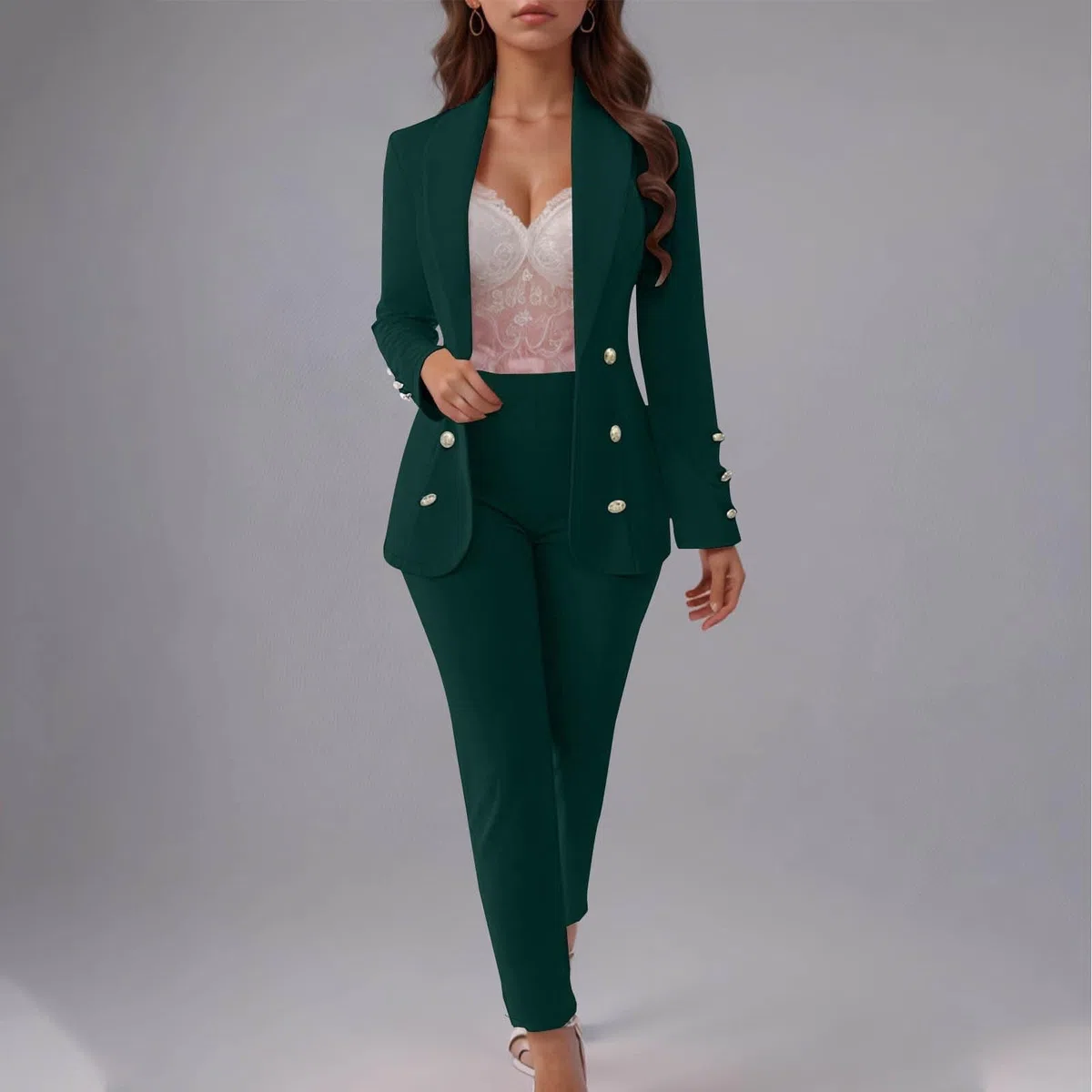 Tailleur Donna Eleganti da Cerimonia Pantaloni e Giacca Completo da Donna con Risvolto Business Suit con Bottone Completi di Pantaloni 2 Pezzi per Matrimoni e Feste