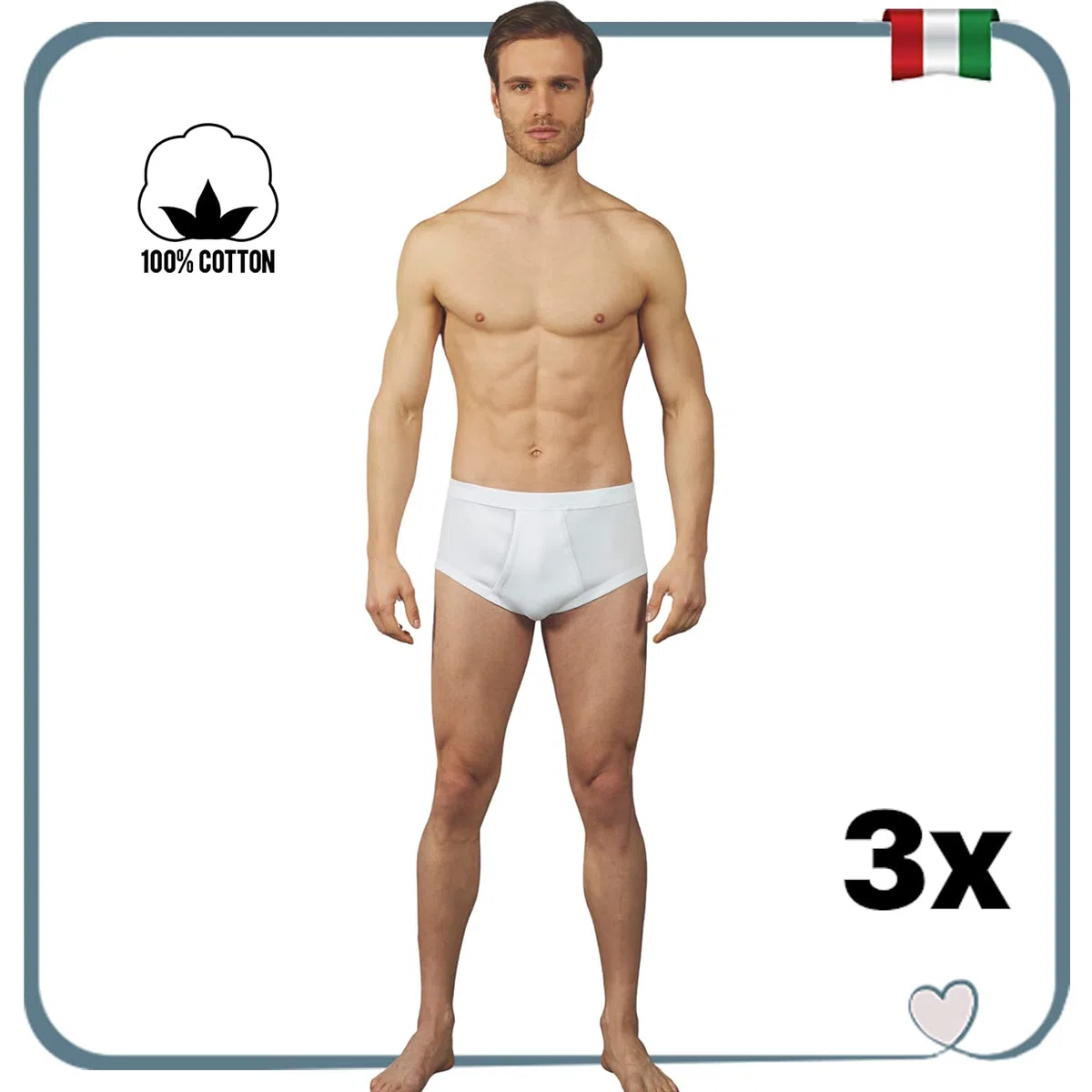 VP PINUCCIO VENEGONI Set 3 Mutande Classiche Uomo con Apertura Davanti a Costine in 100% Cotone Made in Italy Slip Uomo Cotone Vita Alta Bianco Aperte Davanti Mutanda con Apertura Laterale