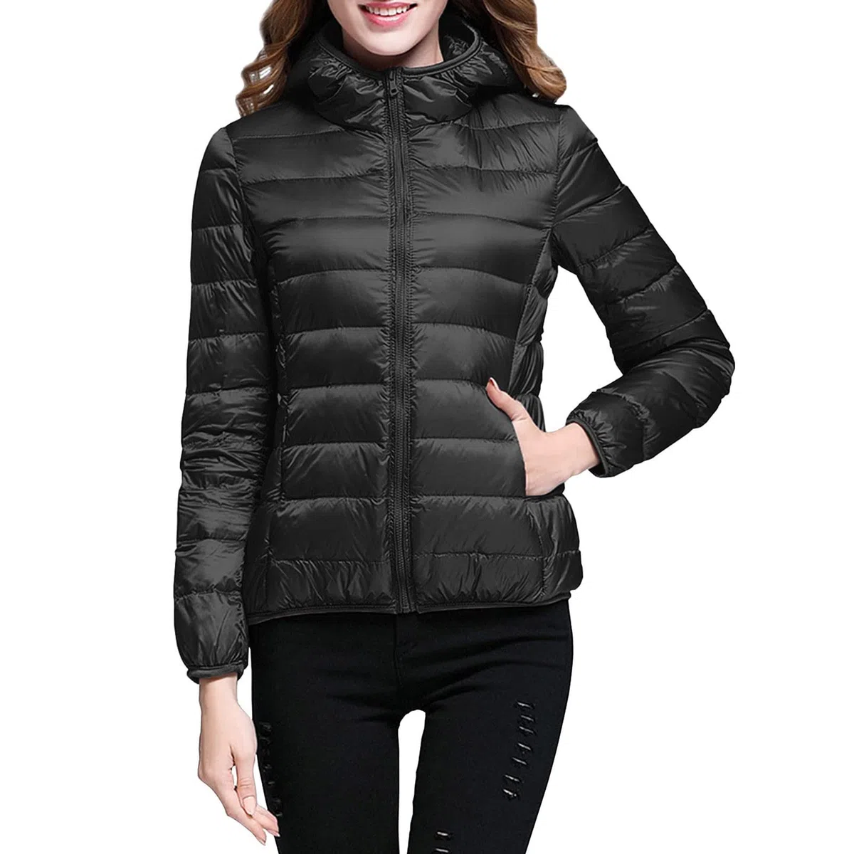 Giacca Donna Trapuntino Leggeri Piumino 100 Grammi Ripiegabile Imbottito Piumini con Cappuccio Invernale Antivento Taglie Forti Cappotto da Donna Mezza Stagione Antivento Giacconi Imbottiti Slim