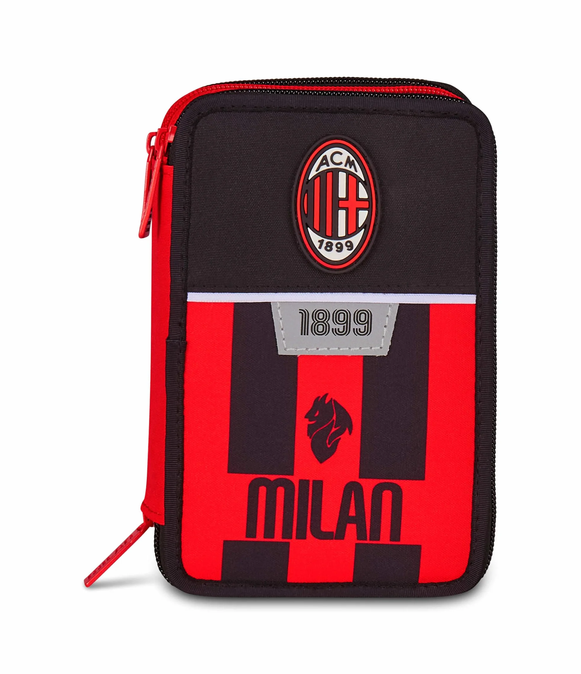 Seven Milan Astuccio Scuola 3 Zip, Nero, Portapenne Triplo Scomparto Completo Di Penne, Matite, Colori, Accessori Zaino, Scuola Elementare, Bambino Calcio