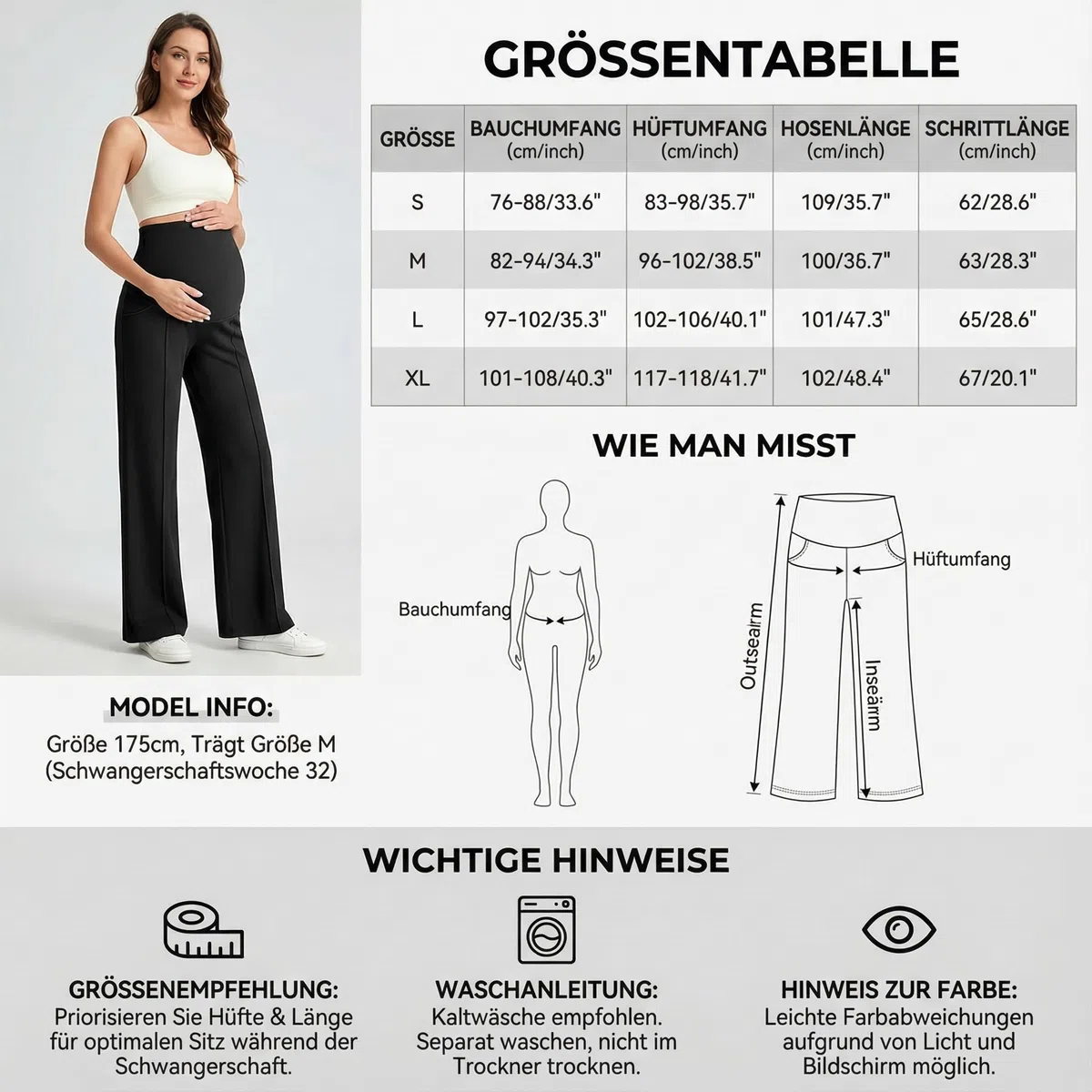 Pantaloni Premaman da Donna a Gamba Larga, Comodi Pantaloni da Salotto, Morbidi Pantaloni Premaman a Palazzo con Tasche