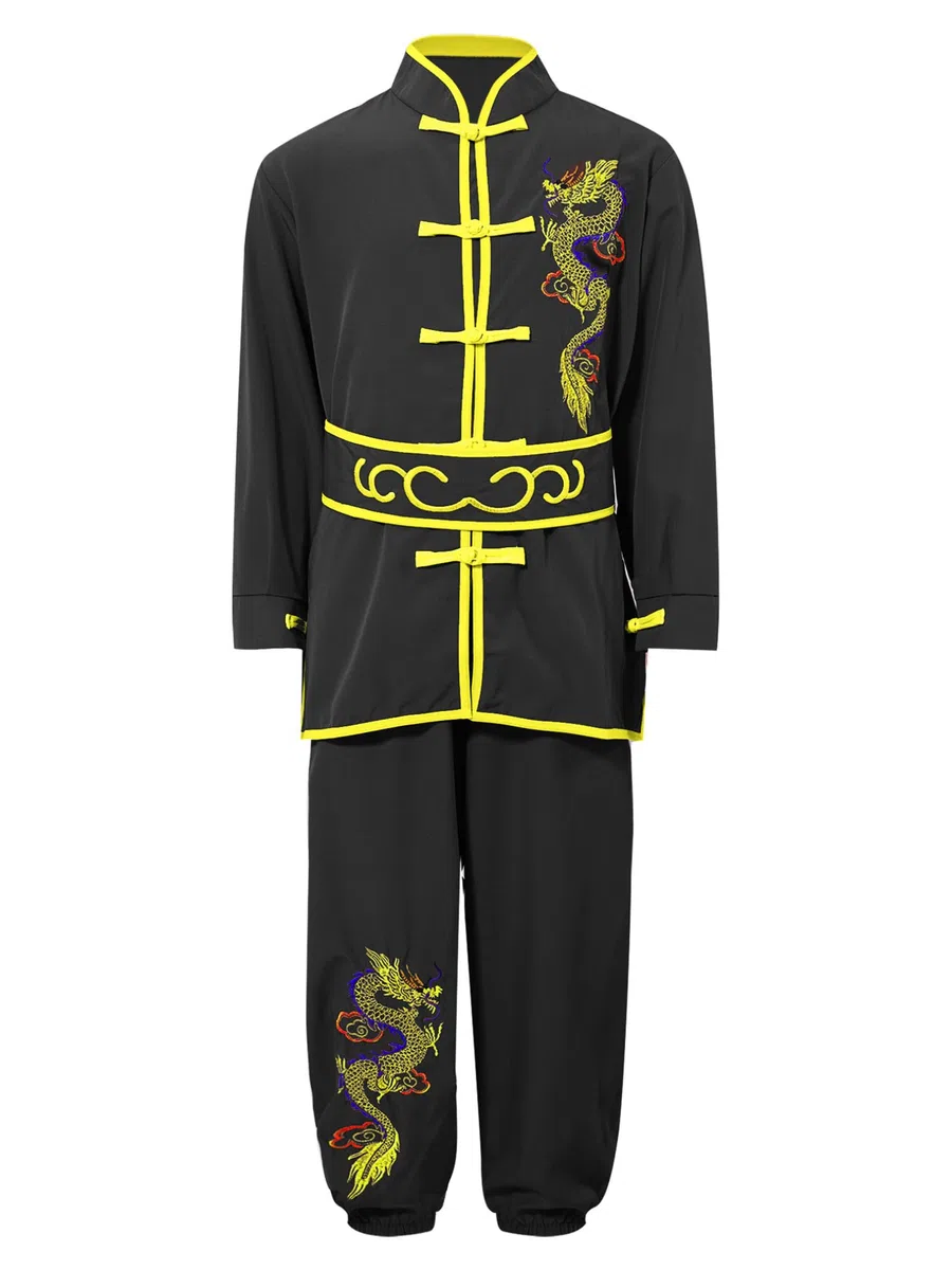 renvena Unisex Bambino Kung Fu Tai Chi Uniforme Abbigliamento per Arti Marziali Maniche Lunghe 2 Pezzi Costume Tradizionale Cinese Wushu Qigong Shaolin