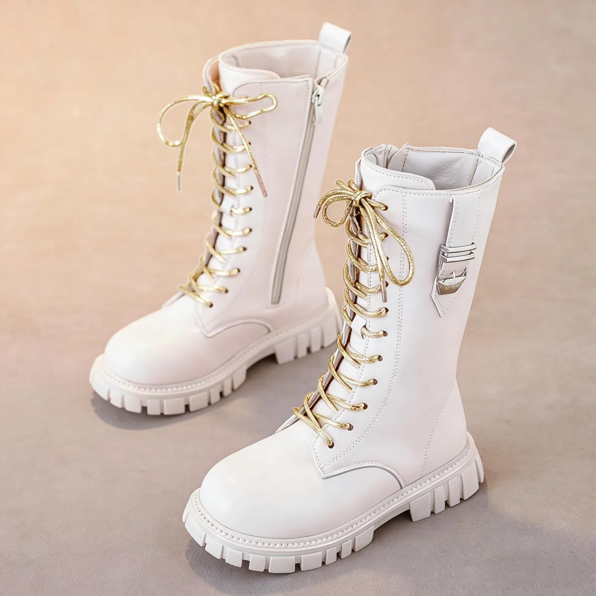Stivali invernali foderati per ragazze e bambini caldi stivali da equitazione con pile foderato in pelle stivali con cerniera laterale stivali da neve impermeabili