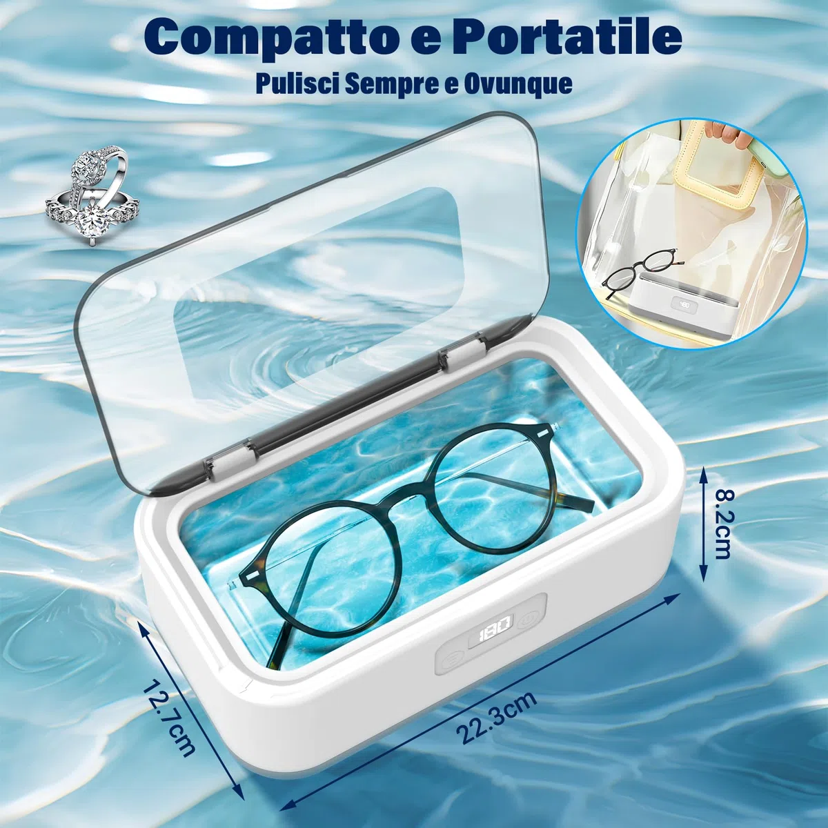 Pulitore Ultrasuoni 800ML, Lavatrice Ultrasuoni Olubfdh, Vasca Ultrasuoni 49KHz,Portatile 360°Ultrasonic Cleaner Gioielli per Protesi, Occhiali, Orologi