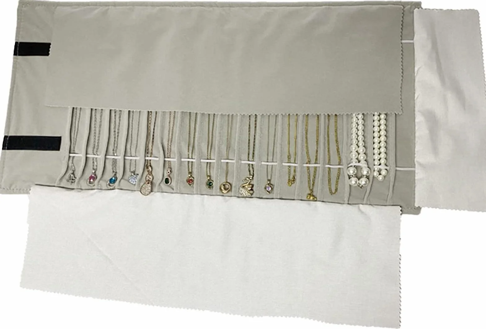 Borsa a Rullo per Organizer per Gioielli, Rotolo Pieghevole per Gioielliere Grande Capacità e Pratico Portatile,per Più Collane, Braccialetti,Grigio,Flannel
