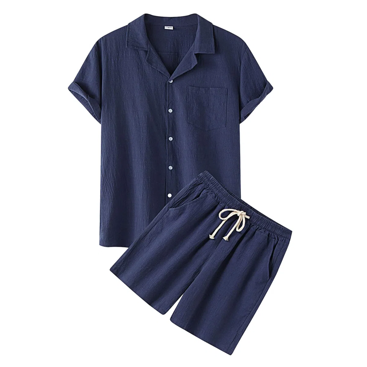 Completa Tuta In Lino Da Uomo, Due Pezzi, Estiva, Per Il Tempo Libero, Tinta Unita, A Maniche Corte Camicia E Pantaloncini Da Spiaggia, Set Di Pantaloni Corti In Cotone E Lino Jogging Outdoor Yoga