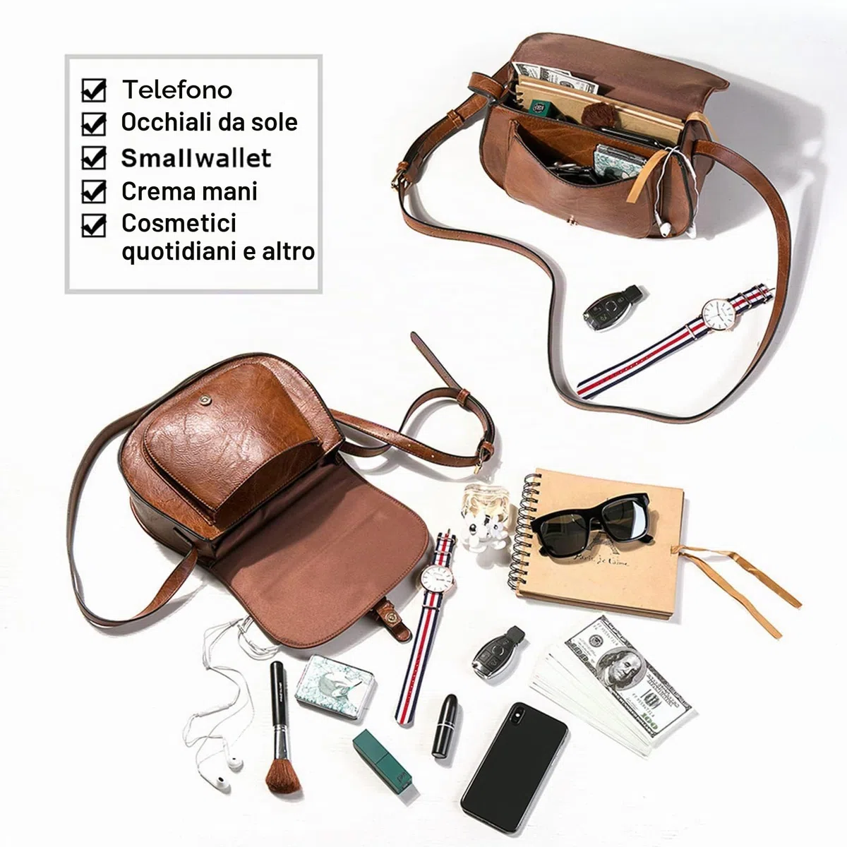 AFKOMST Borsa a spalla signore piccolo, donne PU borse a spalla in pelle, borsa da donna, con tracolla regolabile staccabile