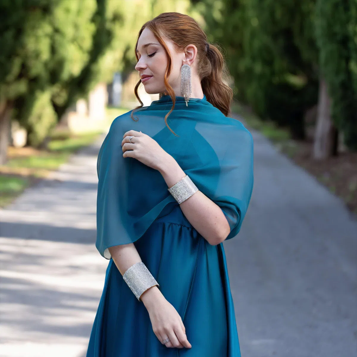 Stola Elegante Donna Color per Cerimonia e Matrimonio Made in Italy, Scialle coprispalle estivo Chiffon 200x80, Sciarpa Copri spalle per abito
