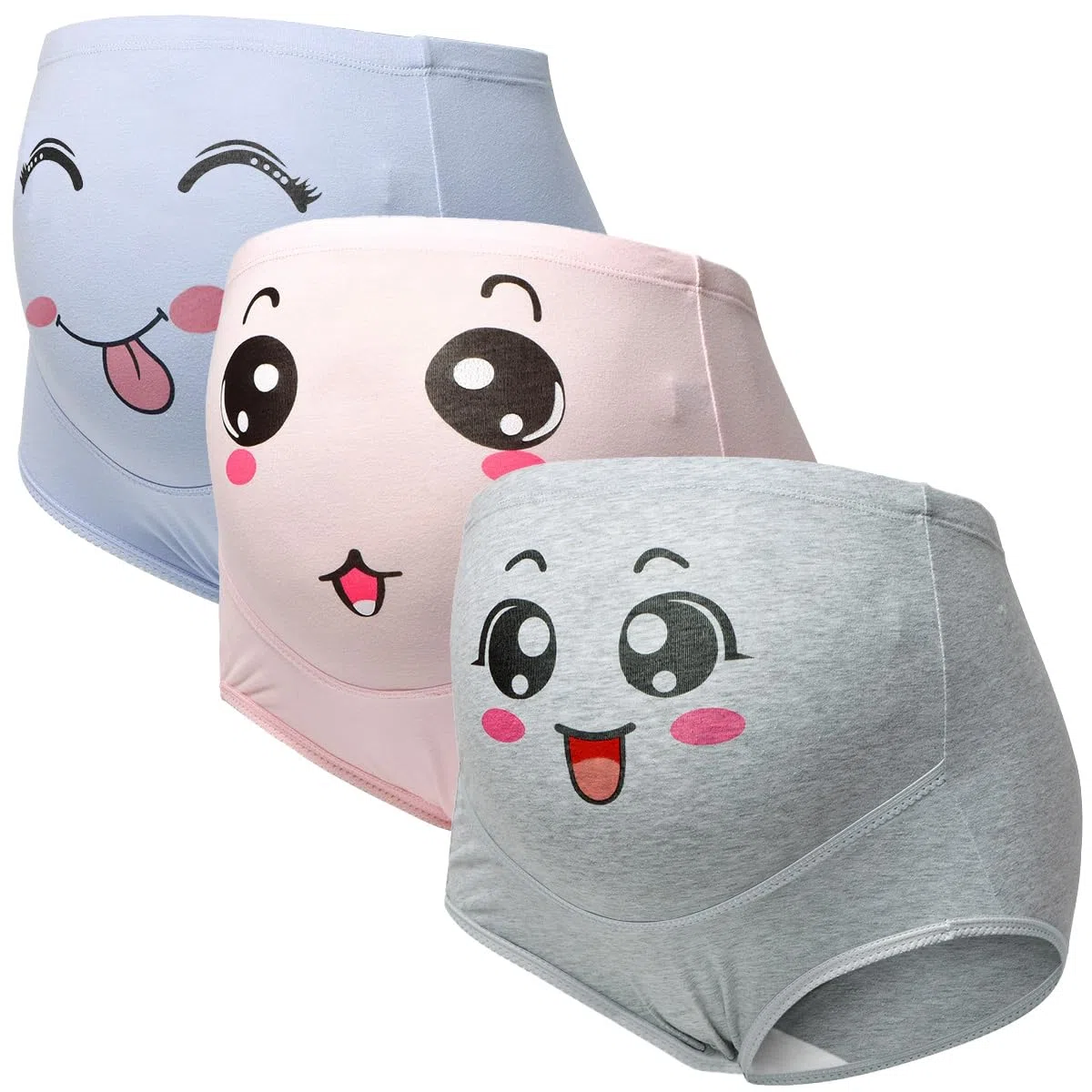 Mutandine Premaman da Donna Confezione da 3 Mutandine Premaman Elastiche A Vita Alta in Cotone Antiscivolo Pantaloncini Mutandine Gravidanza con Stampa Smiley,M-5XL