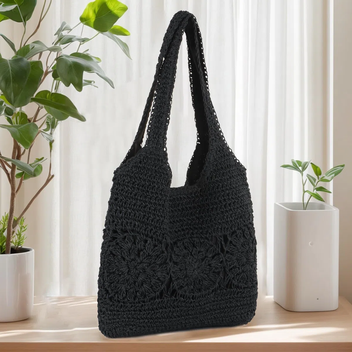 EVEOUT Borsa Tote Rafia Donna Estate Bohémien Chic Grande Leggero Borse a Spalla Paglia Intrecciata per Spiaggia Vacanze