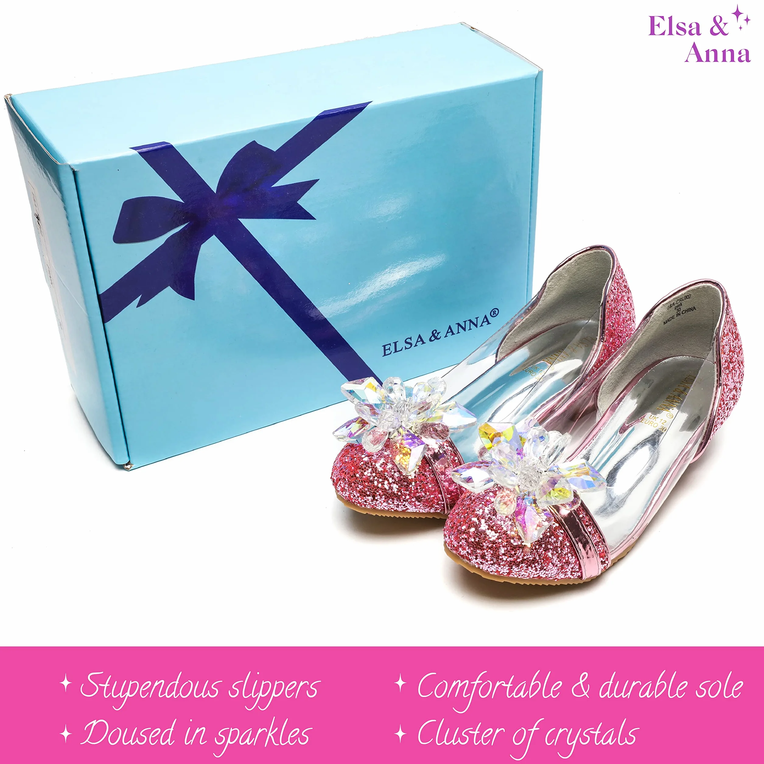 ELSA & ANNA Scarpe da principessa per ragazze - Scarpe con tacco 3cm - Scarpe per costumi Elsa glitterate per feste e compleanni - Tacchi alti per bambini (SIL15)
