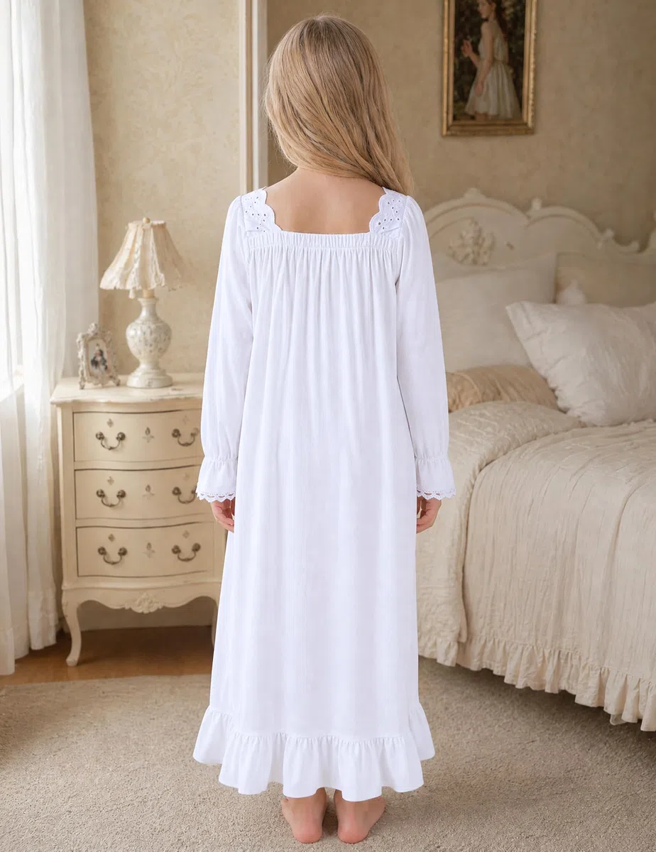 CHUNG Little Big Girls Vintage Victorian Nighties Modal manica lunga pizzo collo quadrato camicia da notte principessa camicia da notte
