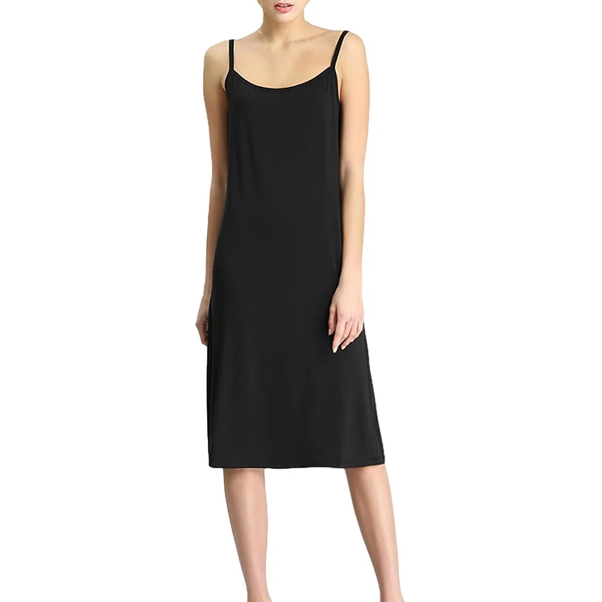 Donna Taglie Forti Abito Sottoveste Lunga con Spalline Sottili Camicia da Notte Elegante Senza Maniche (S-5XL)