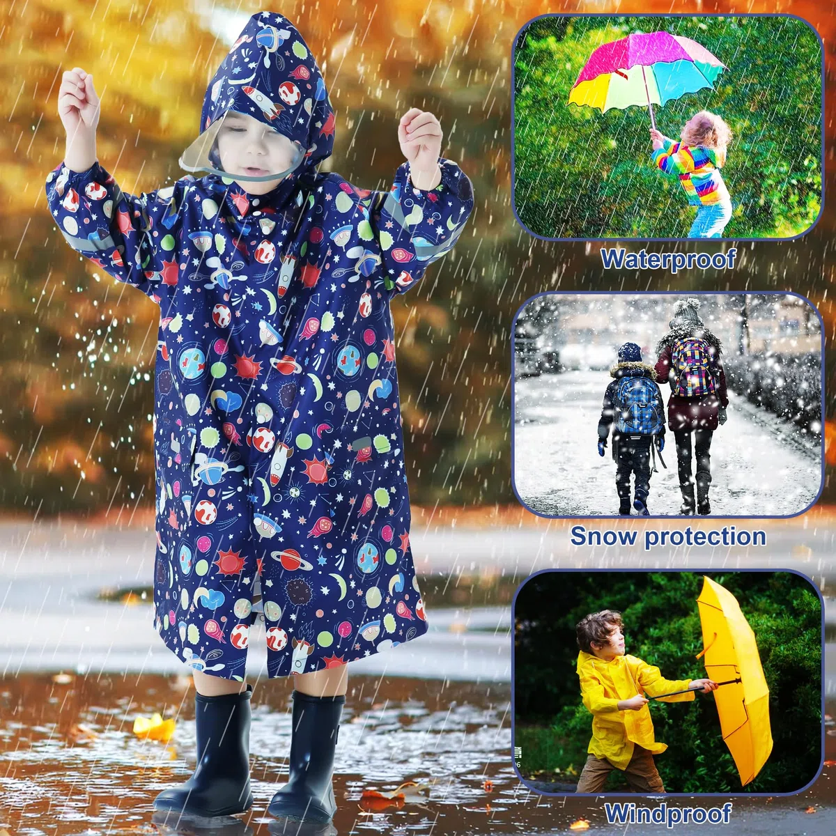 Impermeabile Bambina Poncho Antipioggia Leggero Cappuccio Mantella Antipioggia Portatile Poncho Pioggia Giacca Impermeabile Ragazze 3-12 Anni