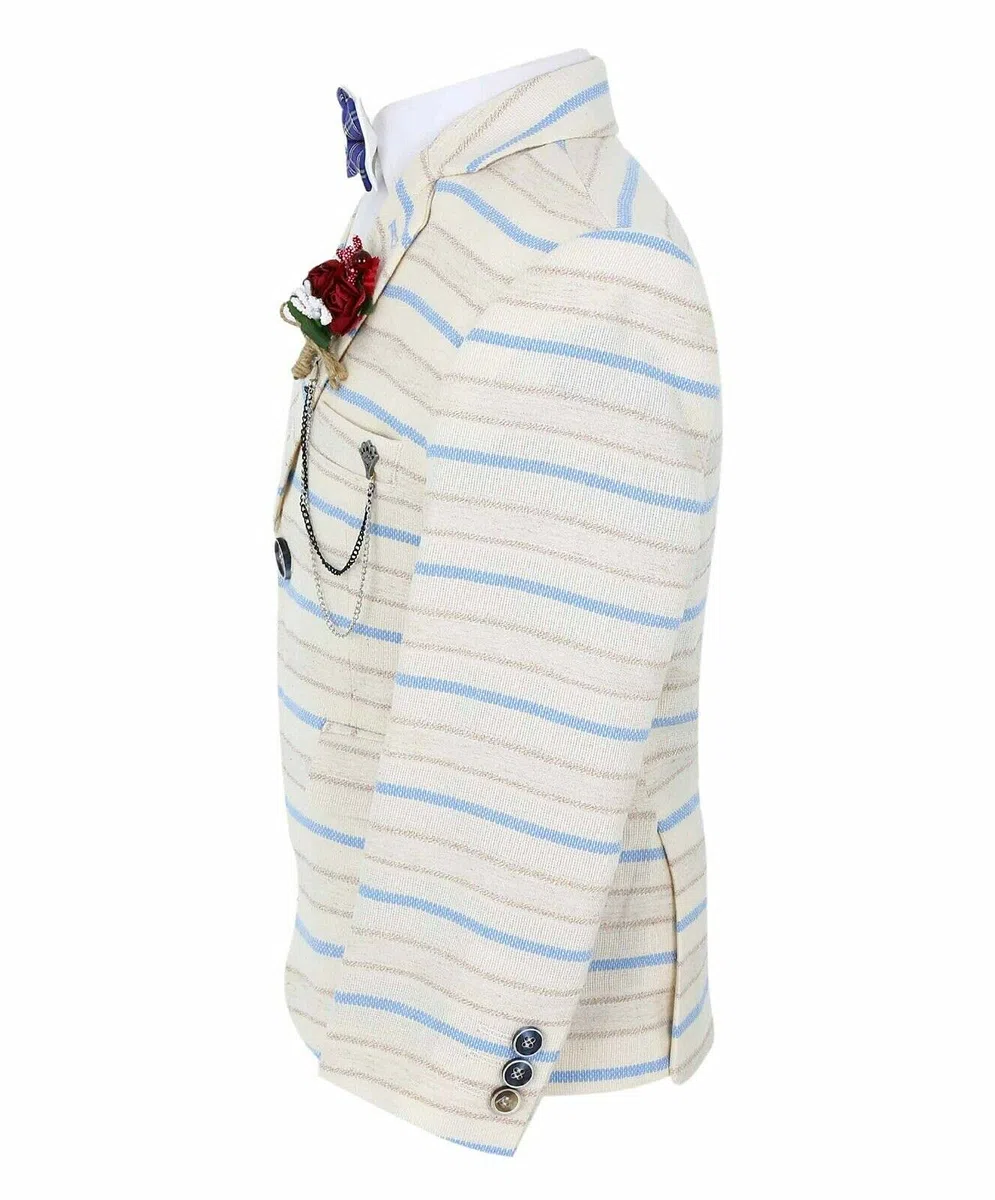 SIRRI Giacca da ragazzo a righe orizzontali, vestibilità aderente, alla moda, casual, occasioni speciali, compleanni, matrimoni, cene, balli studenteschi