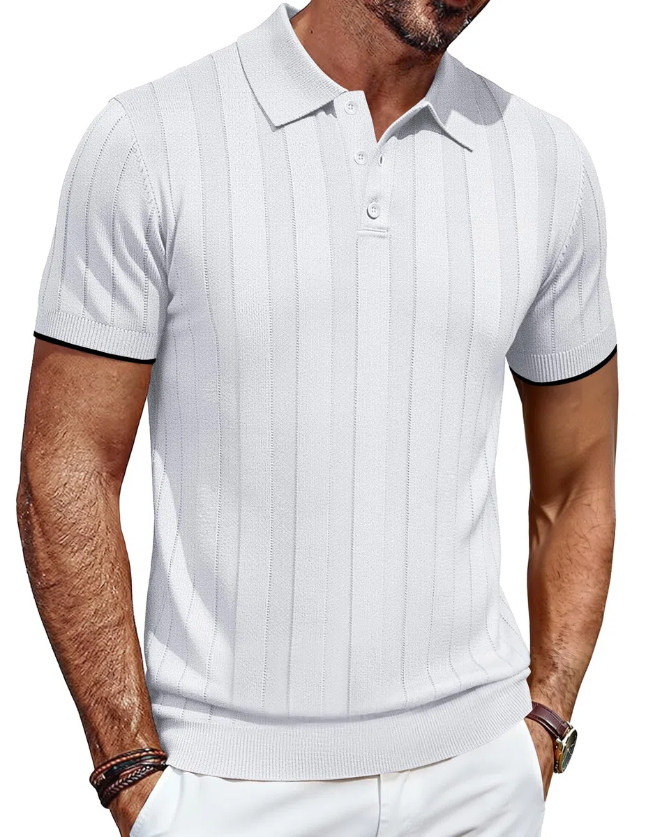 COOFANDY Polo Uomo Manica Corta Maglietta Polo Lavorata a Maglia Polos Golf T-Shirt Casual Elastico