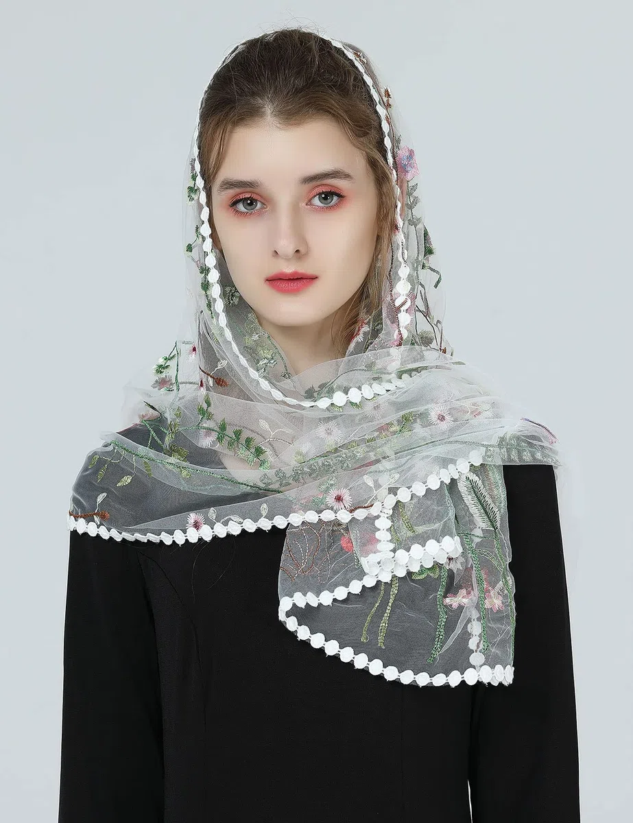 BEAUTELICATE Velo Ricami Pizzo Chiesa Mantilla Sciarpa Scialle Donna per Messa Cattolica Matrimonio Sposa Cerimonia Champagne Nero Bianco
