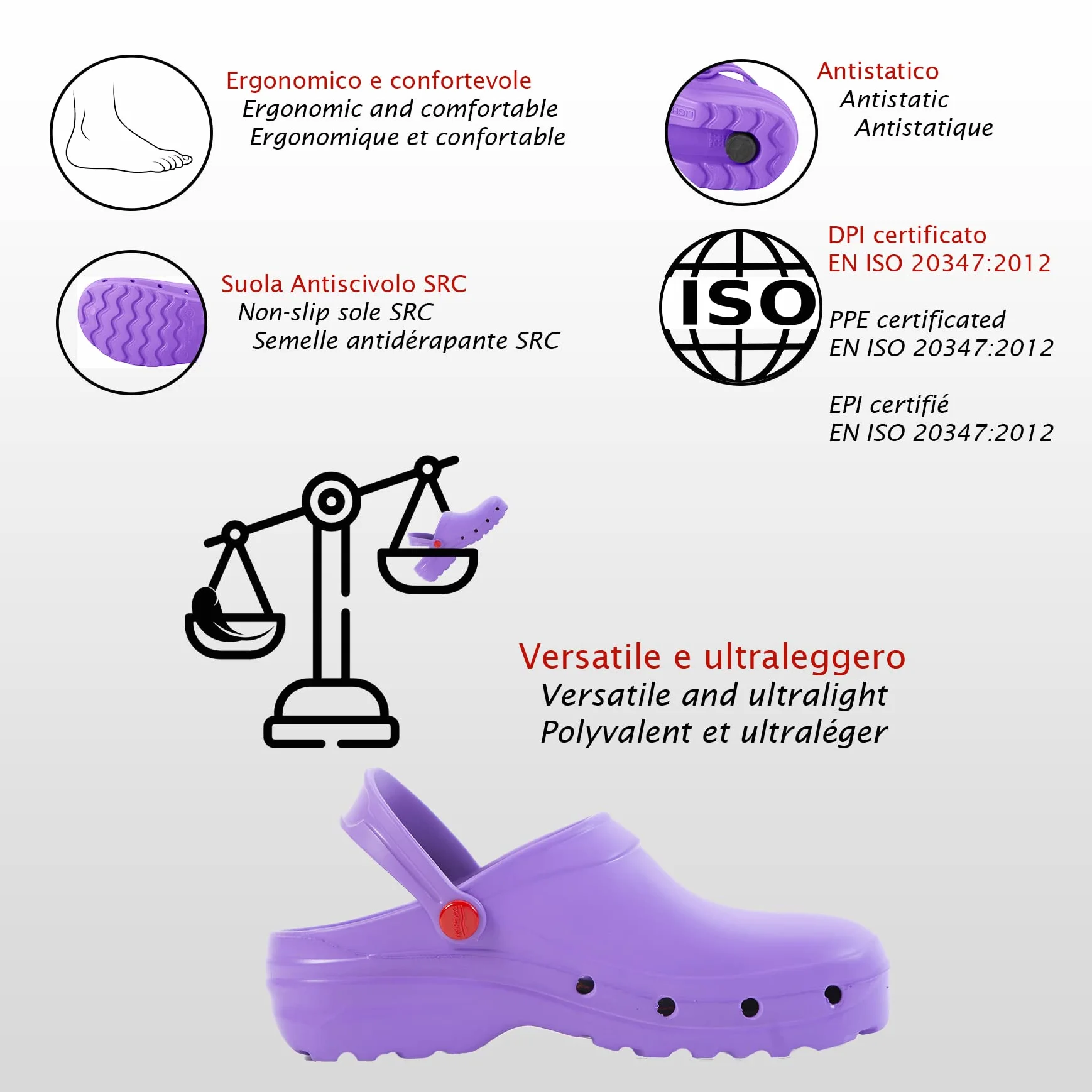 REPOSA Light Shock, Zoccoli Sanitari Donna Uomo in EVA, Suola Antiscivolo SRC Antibatterica e Laccetto Ribaltabile, Ciabatte Sanitarie Anatomiche Antishock, Scarpe Sanitarie Traspiranti Ultraleggere