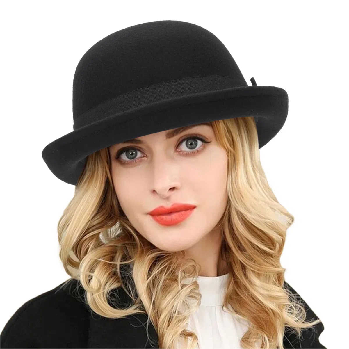 INOGIH Cappello invernale a bombetta in lana, stile classico, con falda arrotolata, per uomo e donna, schiacciabile