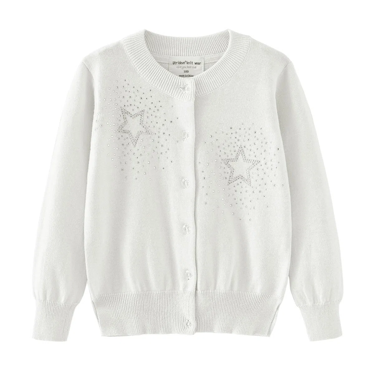 Rolanko Cardigan da Bambina a Maglia a Maniche Lunghe in Cotone，Maglione Girocollo Basic Schoolwear