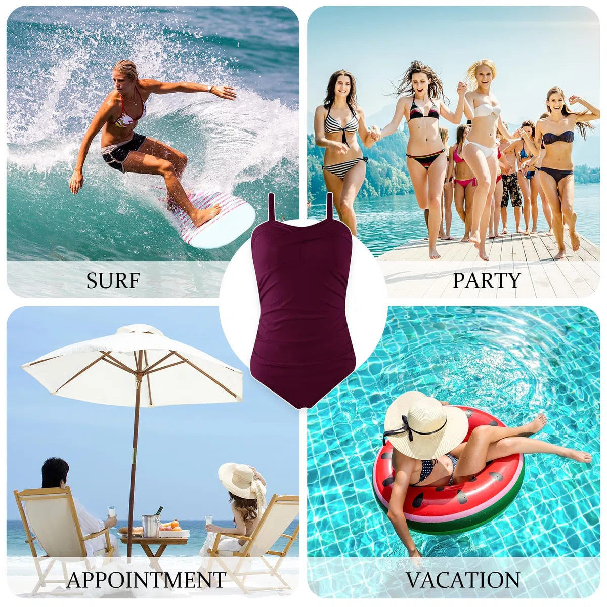 Yuson Girl Costume da Bagno Intero da Donna Sexy Costume Interi Push Up Tinta Unita Bikini Un Pezzo Vita Alta Floral Bandeau Swimsuit con Tracolla Regolabile Estate
