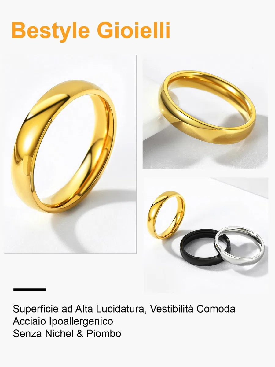 Bestyle Anello Acciaio Inossidabile Uomo Donna 2/4/6/8mm Varie Misure con Confezione Regalo