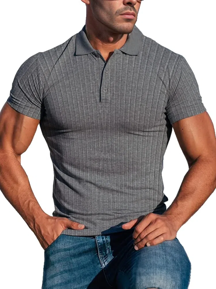 Lehmanlin Polo da Uomo Manica Lunga/Corta Slim Fit Cotone T-Shirt Elastico Muscle Sport Golf Tops