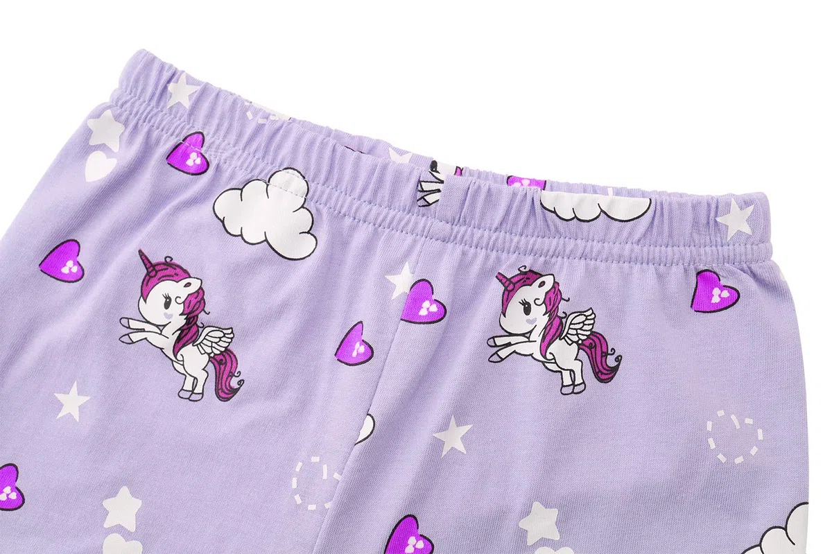 Pigiama estivo per bambine con unicorno, in cotone, a maniche corte, per bambini da 3 a 8 anni, 4 pezzi