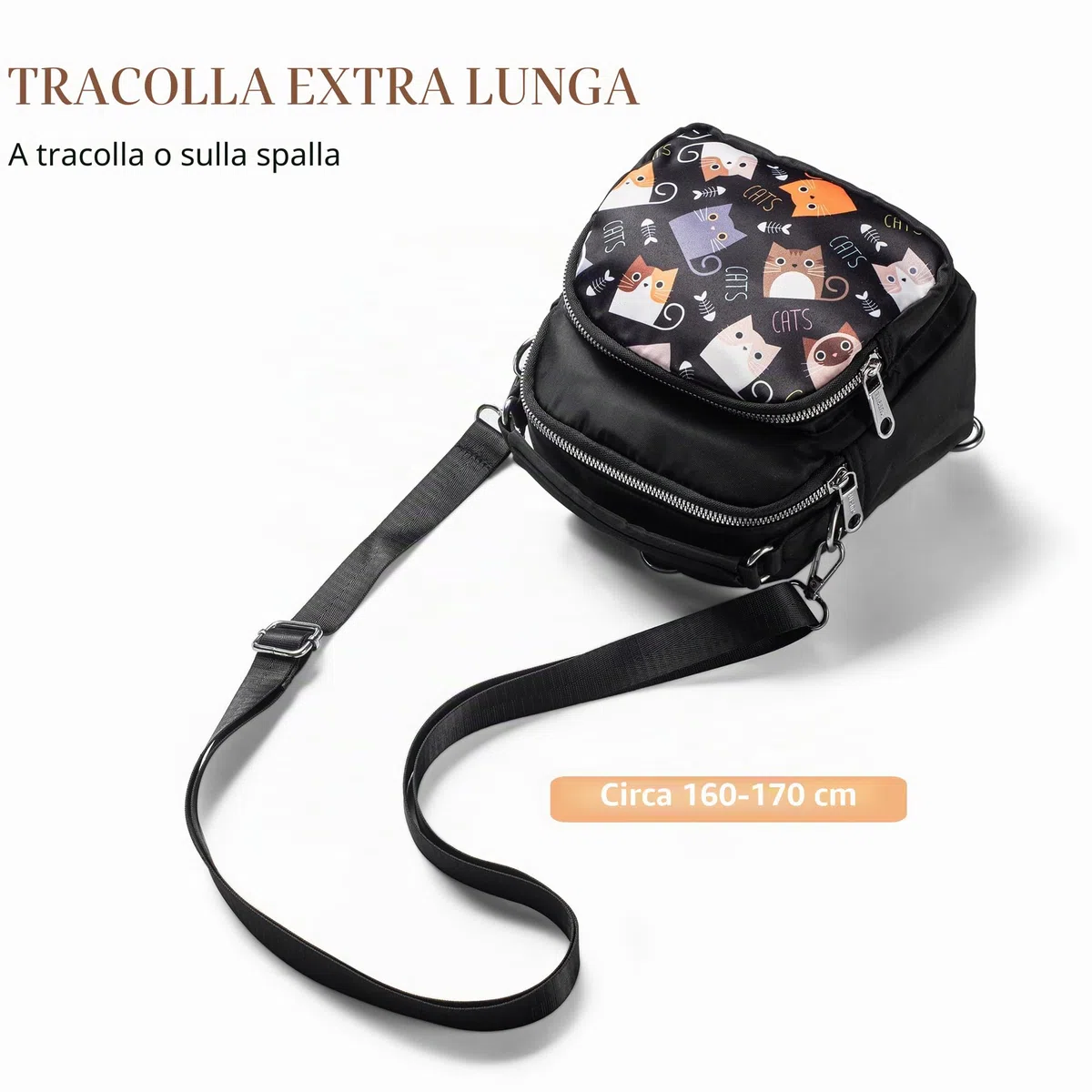 Borsa Donna Tracolla in Nylon, Borsetta Tracolla Donna Piccola con Gatti, Borsa Tracolla Donna Multitasche, Crossbody Bag con Maniglia, Funzionale Borsa da Viaggio Passeggiate