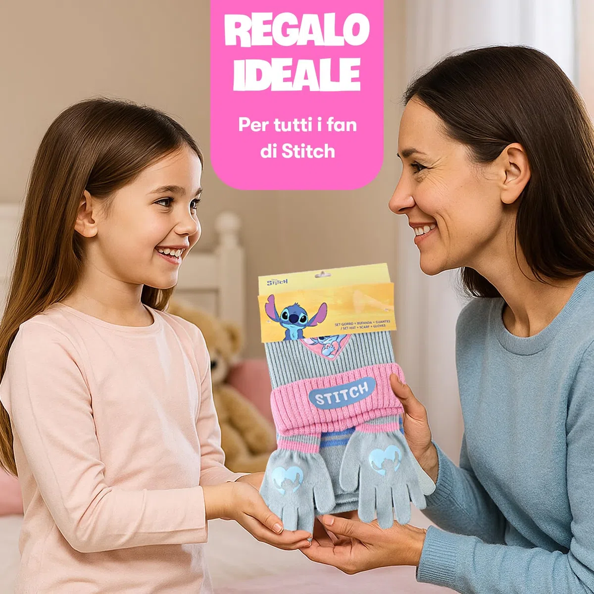Set invernale Stitch per bambina – Cappello, sciarpa e guanti Disney – Accessori caldi e morbidi – Idea regalo per le fan di Stitch