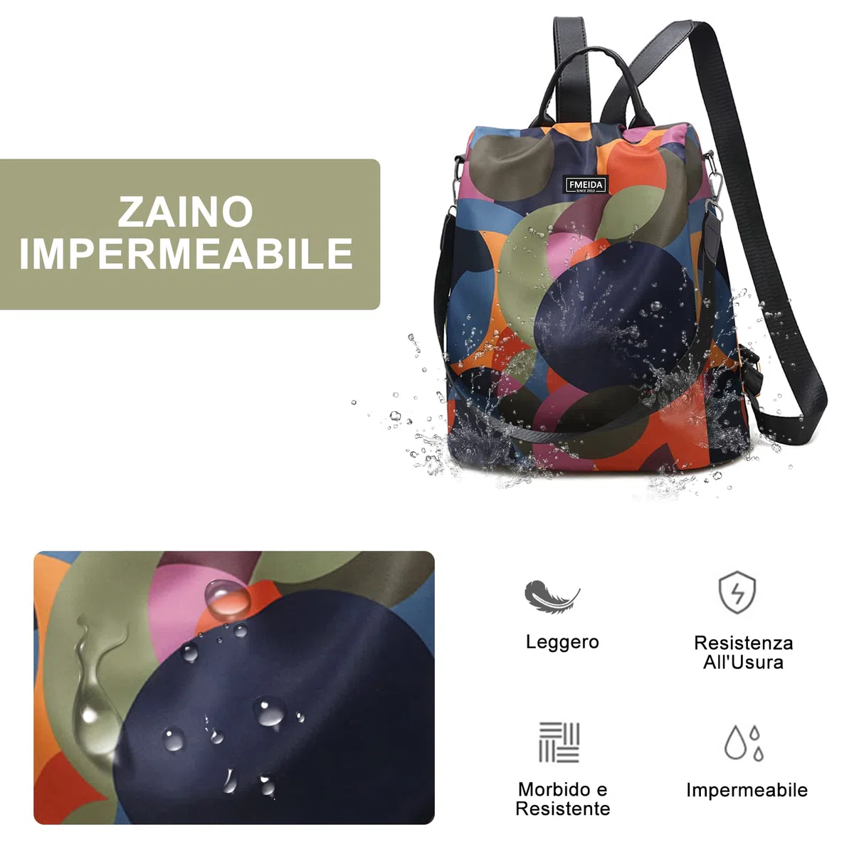Fmeida Zaino Donna Antifurto Moda Borsa Donna con Tracolla Borse Zainetto da Viaggio Impermeabile