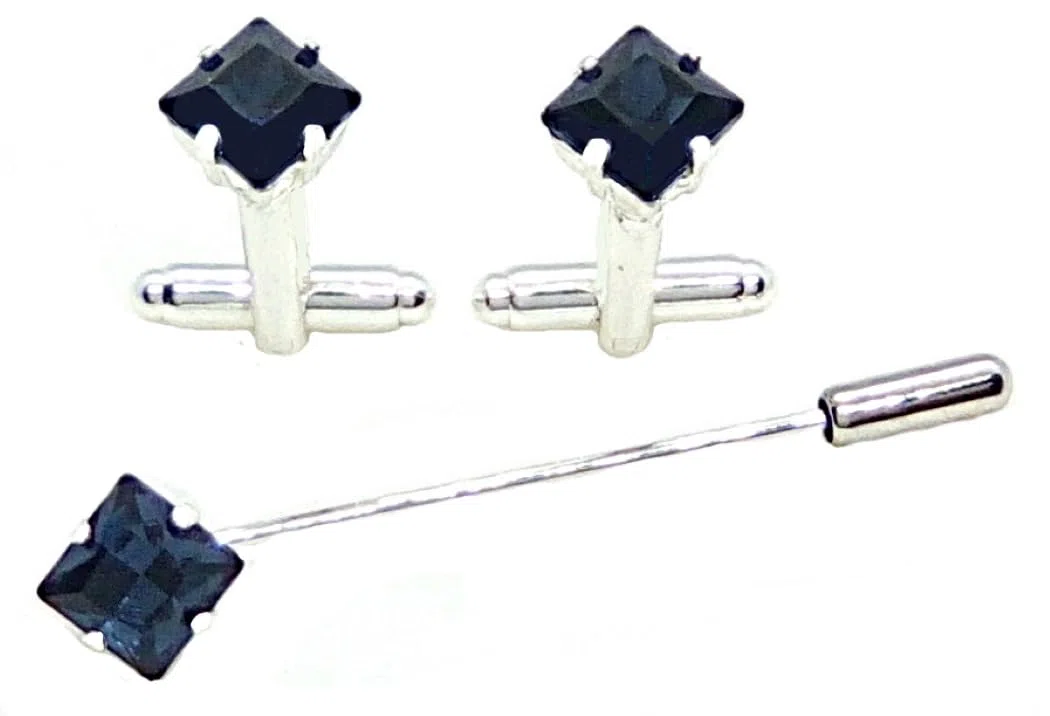 Spilla per Cravatta con Gemelli da Uomo Set Blu per Sposo Polsini e spilli da Camicie Made in Italy