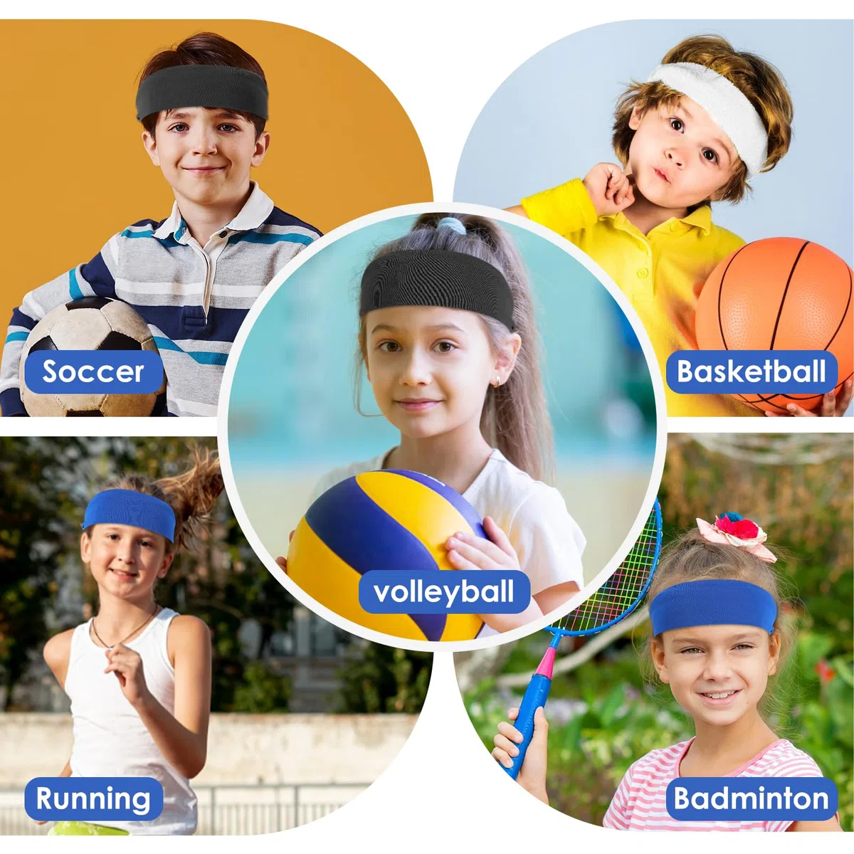3 fasce per capelli sportive per bambini, per ragazzi e ragazze, elastiche, morbide, traspiranti, assorbono il sudore, per calcio, basket, corsa, tennis