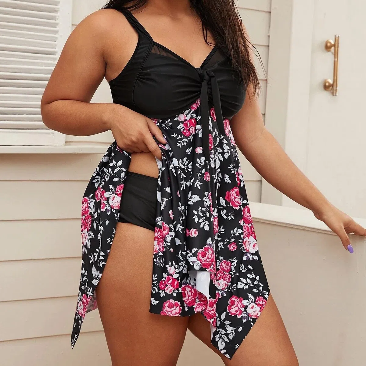 Tankini Lungo Donna Mare Contenitivo Curvy Costume Tankini Con Slip Da Bagno Sexy Scollo a V Controllo Pancia Costumi Bagno Due Pezzi Taglie Forti Modellante Push Up Swimwear Vestito Da Spiaggia