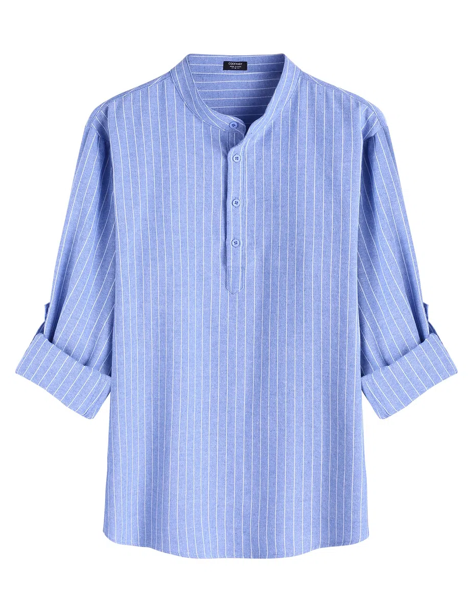 COOFANDY Camicia Henley a Maniche Lunghe da Uomo Camicia in Lino Camicia Estiva Casual vestibilità Regolare in Cotone