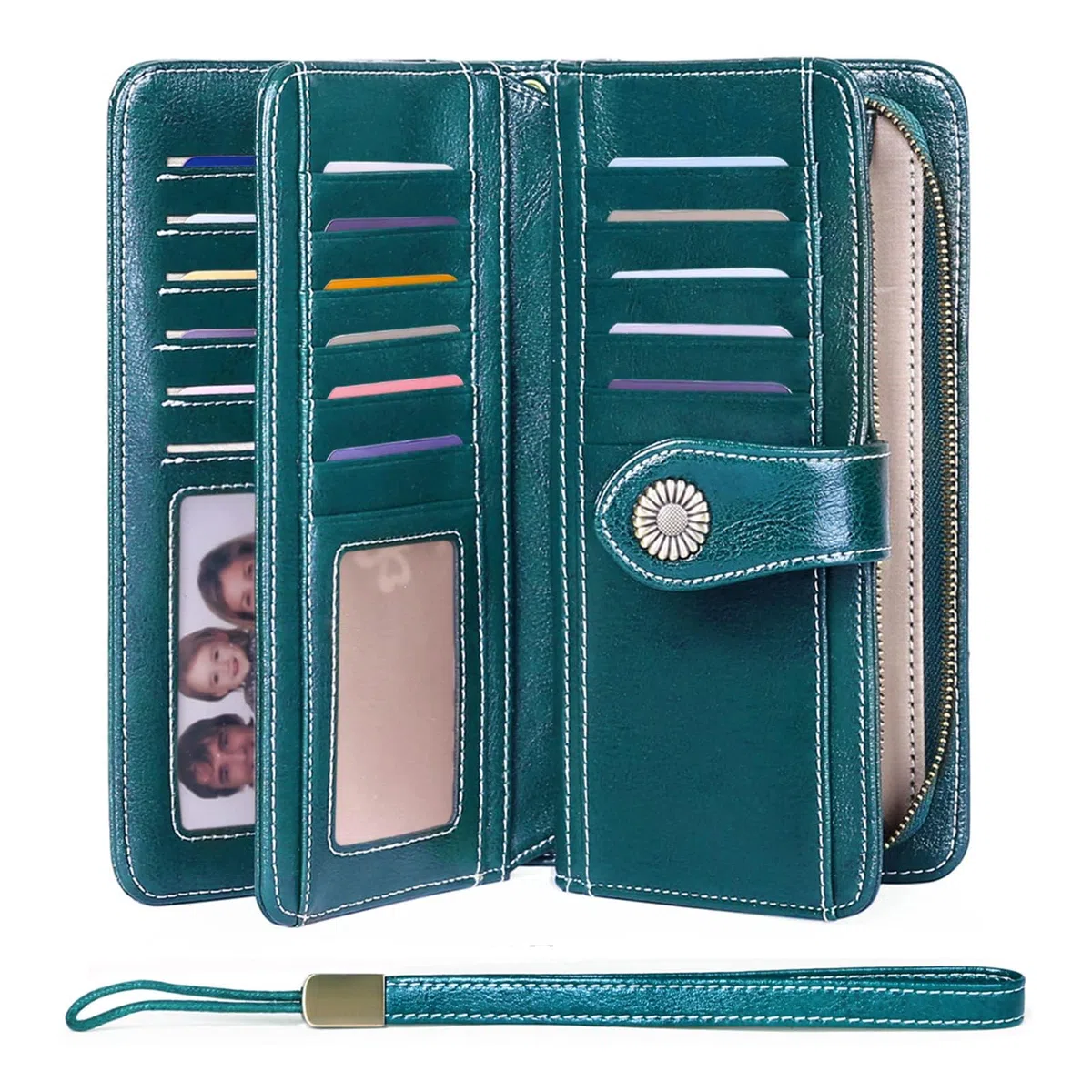 SENDEFN Portafoglio donna in pelle grandi donne frizione con protezione RFID portafoglio grande portafoglio portafoglio portafoglio lungo con 17 tasche per carte