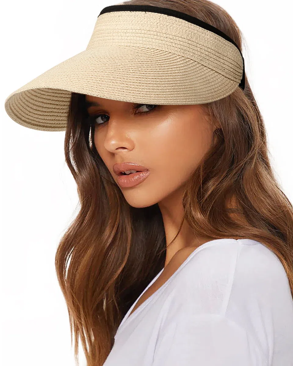 FURTALK Cappello da Sole da Donna in Paglia UPF 50+ Impacchettabile Pieghevole con Visiera