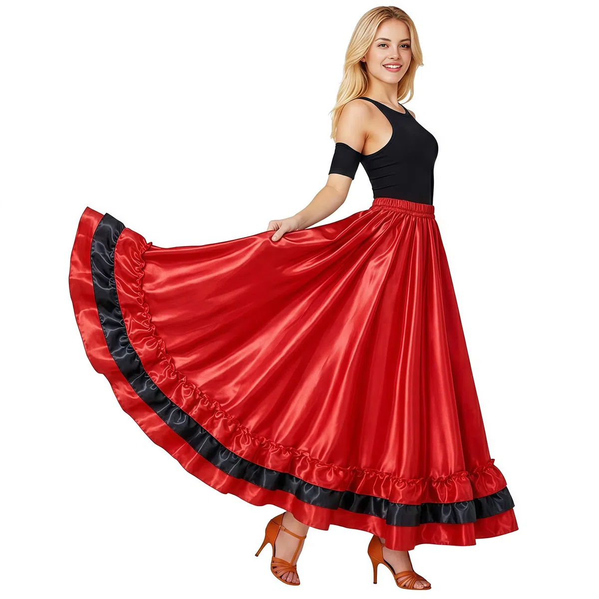 Baisdan Gonna da Donna per Danza del Ventre - Gonne Multistrato con Volant in Raso per Flamenco Spagnolo, Danza del Toro Spettacolo
