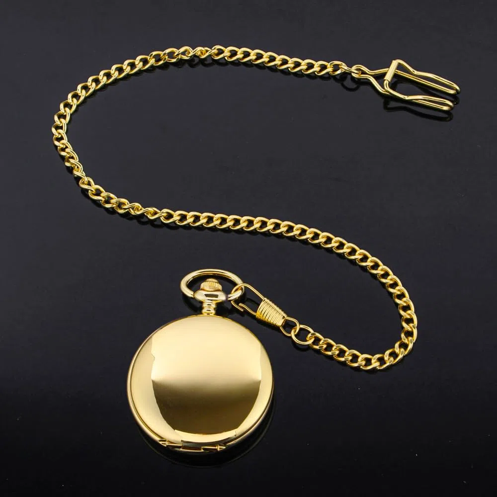 Tiong Orologio da tasca vintage con catena con numeri romani, scala unica al quarzo con calendario, orologio da taschino, regalo di compleanno, festa del papà