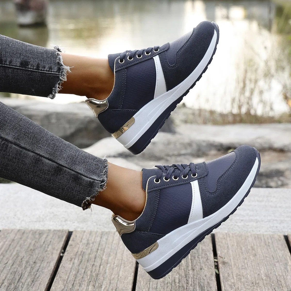 Scarpe da ginnastica da donna, traspiranti, da tennis, leggere, comode, casual, alla moda, antiscivolo, casual, colore bianco, nero, per attività all'aria aperta
