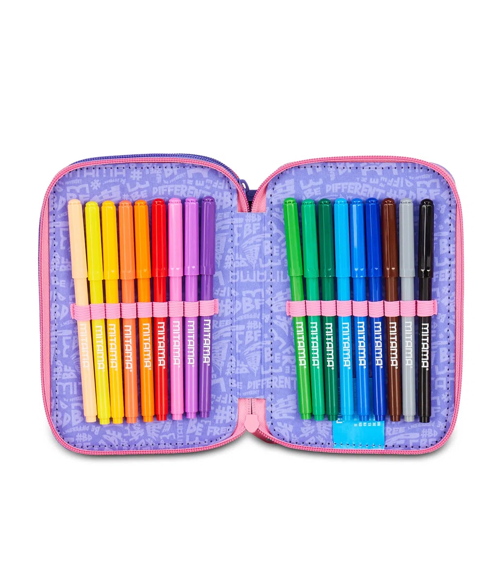 Mitama Astuccio Scuola 3 Scomparti, TRIPLO RAINBOW DREAM, Contenuto 47 pz, Completo di Matite, Pennarelli, Portapenne Scuola Elementare Bambina